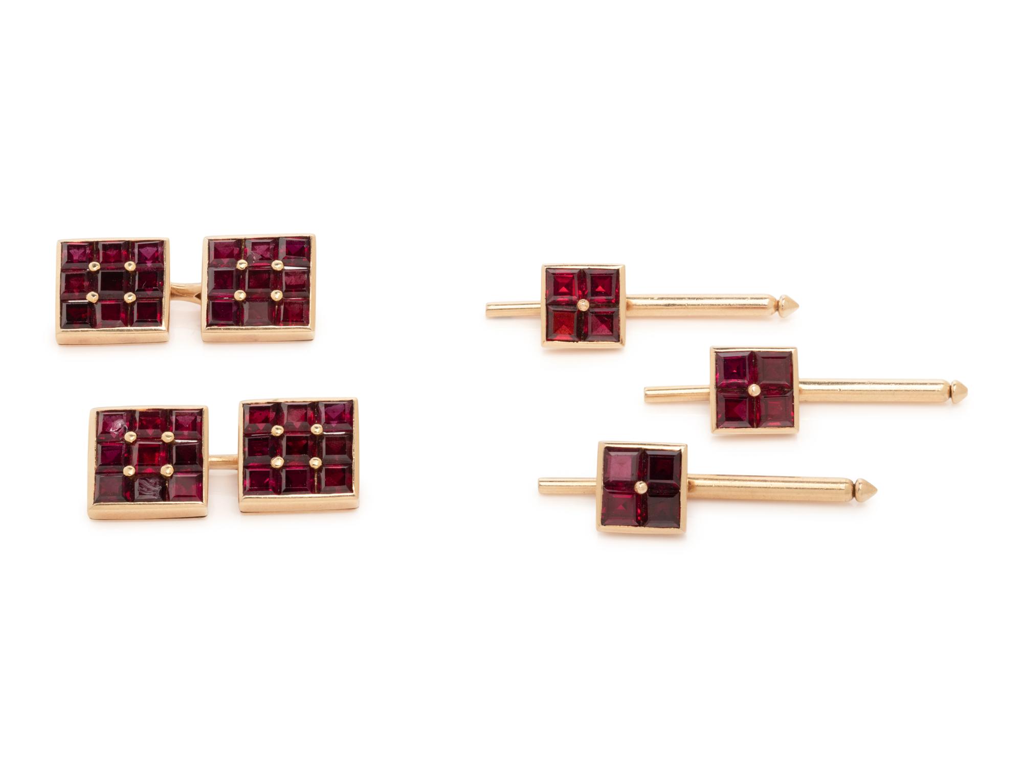 TIFFANY & CO., YELLOW GOLD AND RUBY DRESS SET