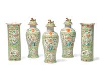 A Chinese Export Porcelain Famille Verte Five-Piece Garniture