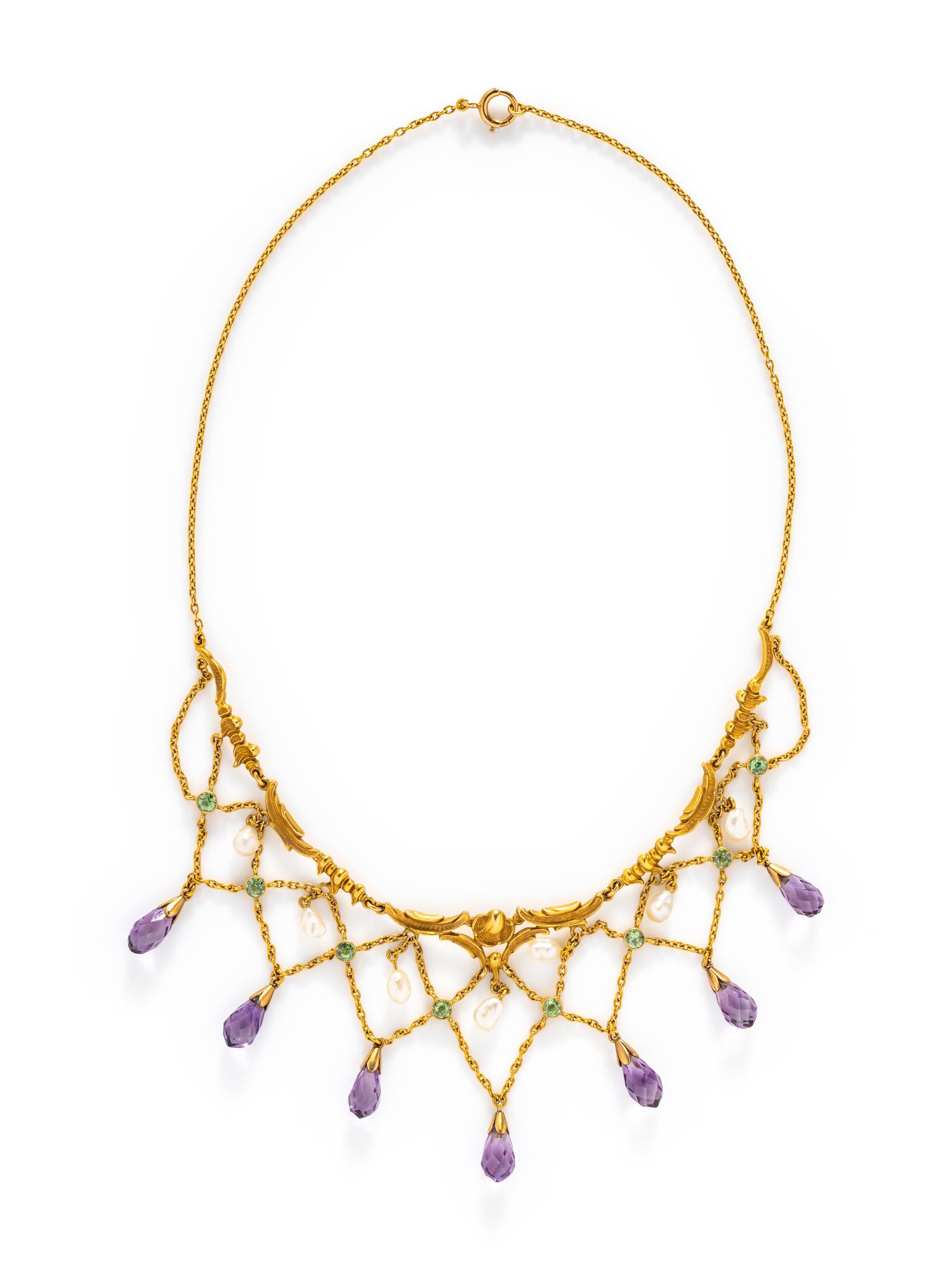 AMETHYST, PEARL, AND PERIDOT NECKLACE