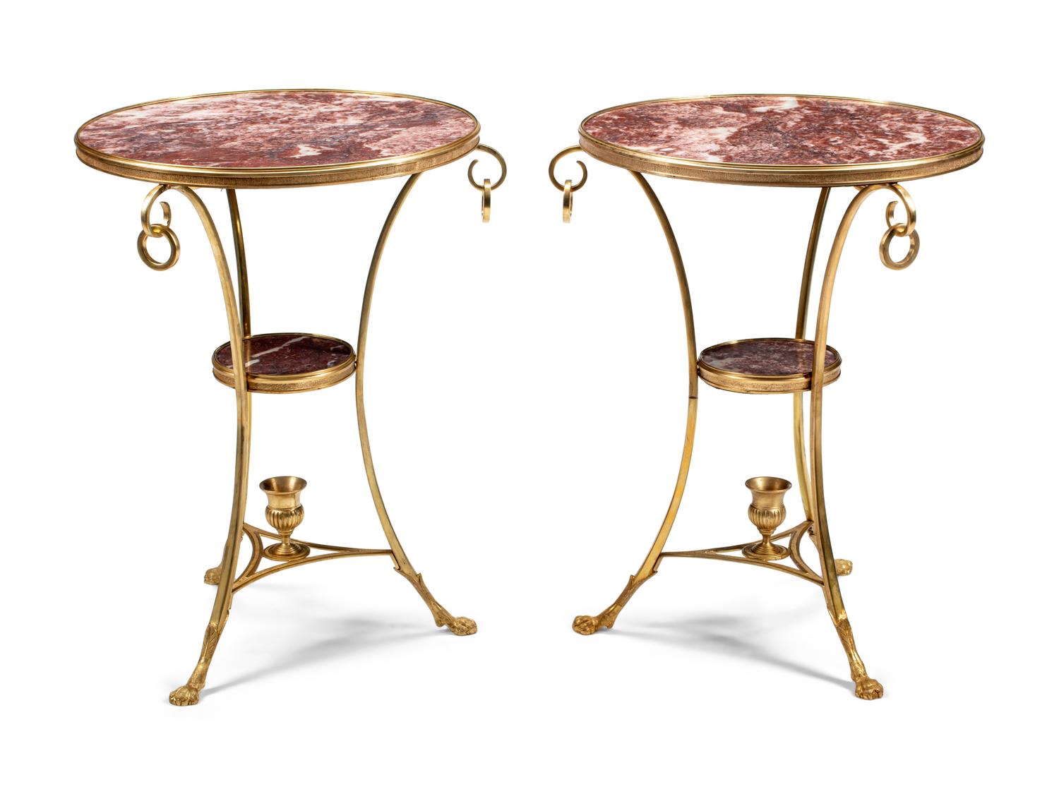 A Pair of French Brass and Marble Side Tables