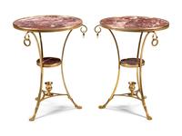 A Pair of French Brass and Marble Side Tables