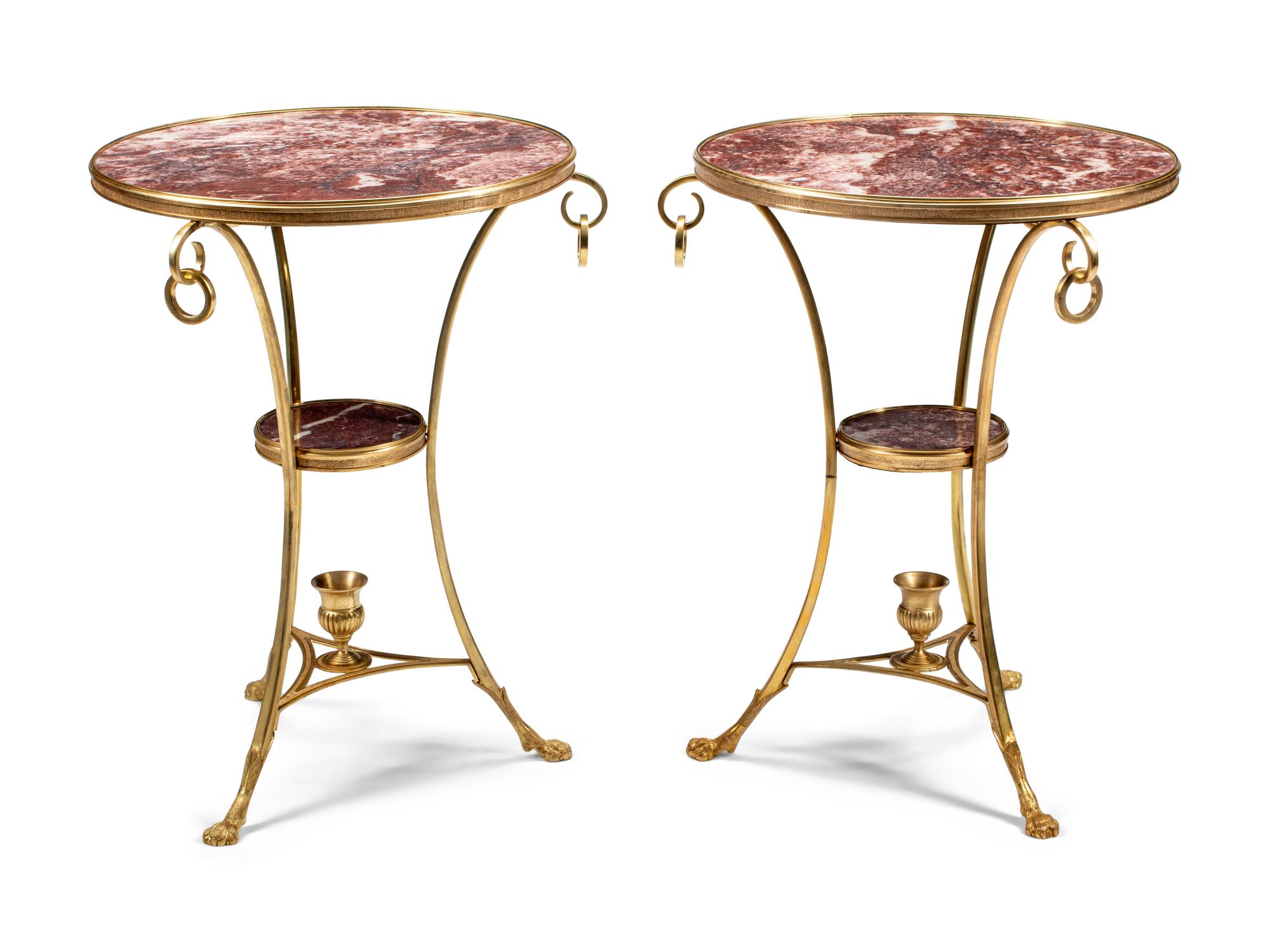 A Pair of French Brass and Marble Side Tables