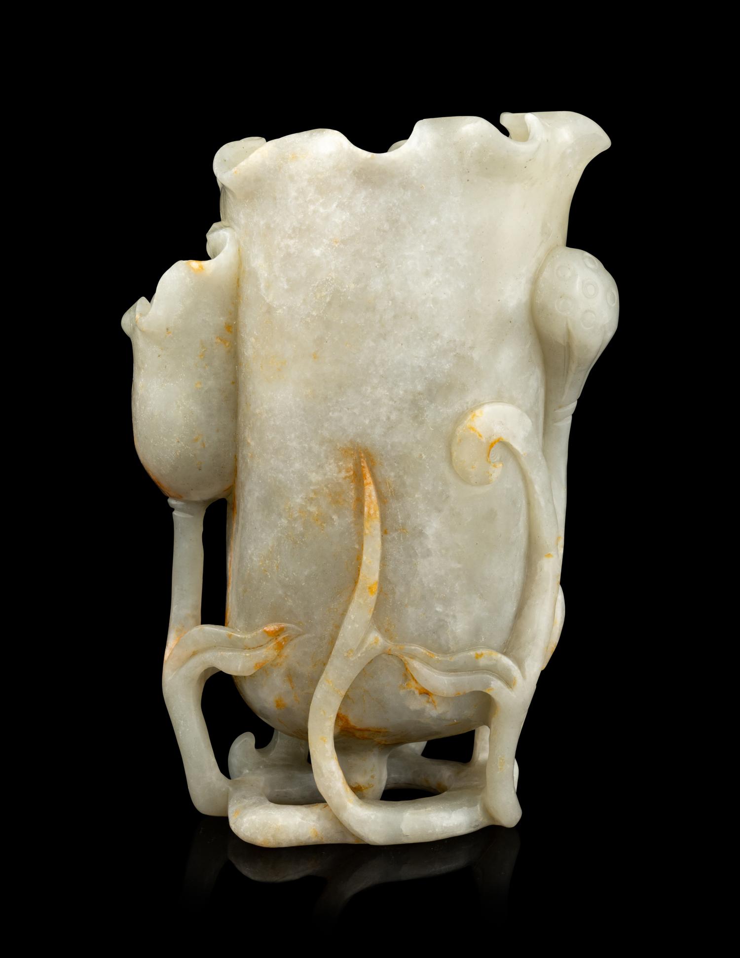 A Celadon Jade Lotus Leaf-Form Vase