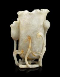A Celadon Jade Lotus Leaf-Form Vase