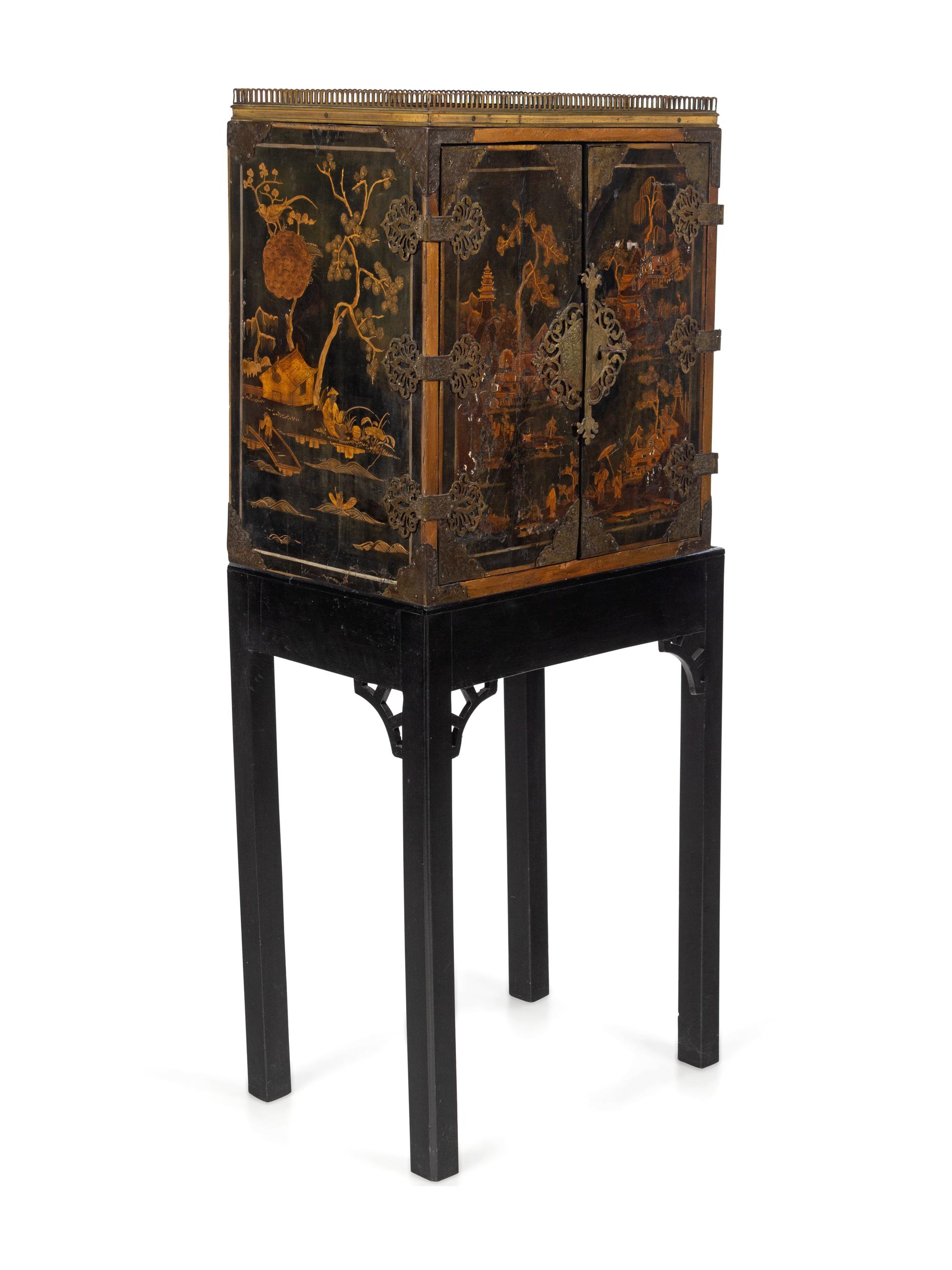 A Chinese Export Lacquered Cabinet on Stand