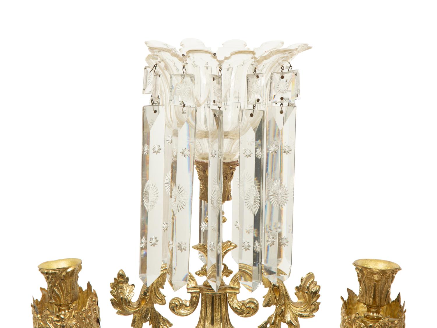 A Pair of Gilt Bronze and Marble Three-Light Candelabra