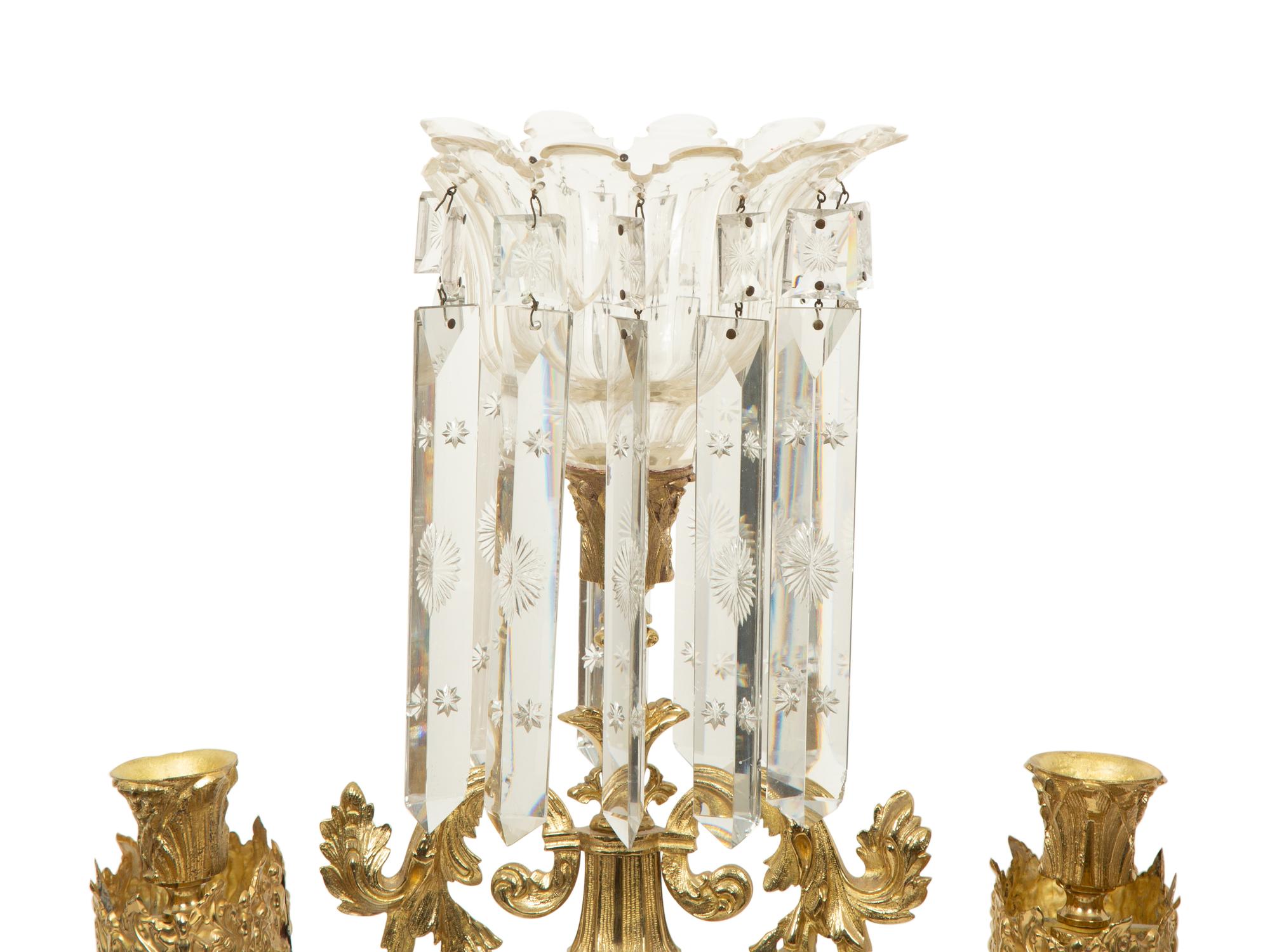 A Pair of Gilt Bronze and Marble Three-Light Candelabra