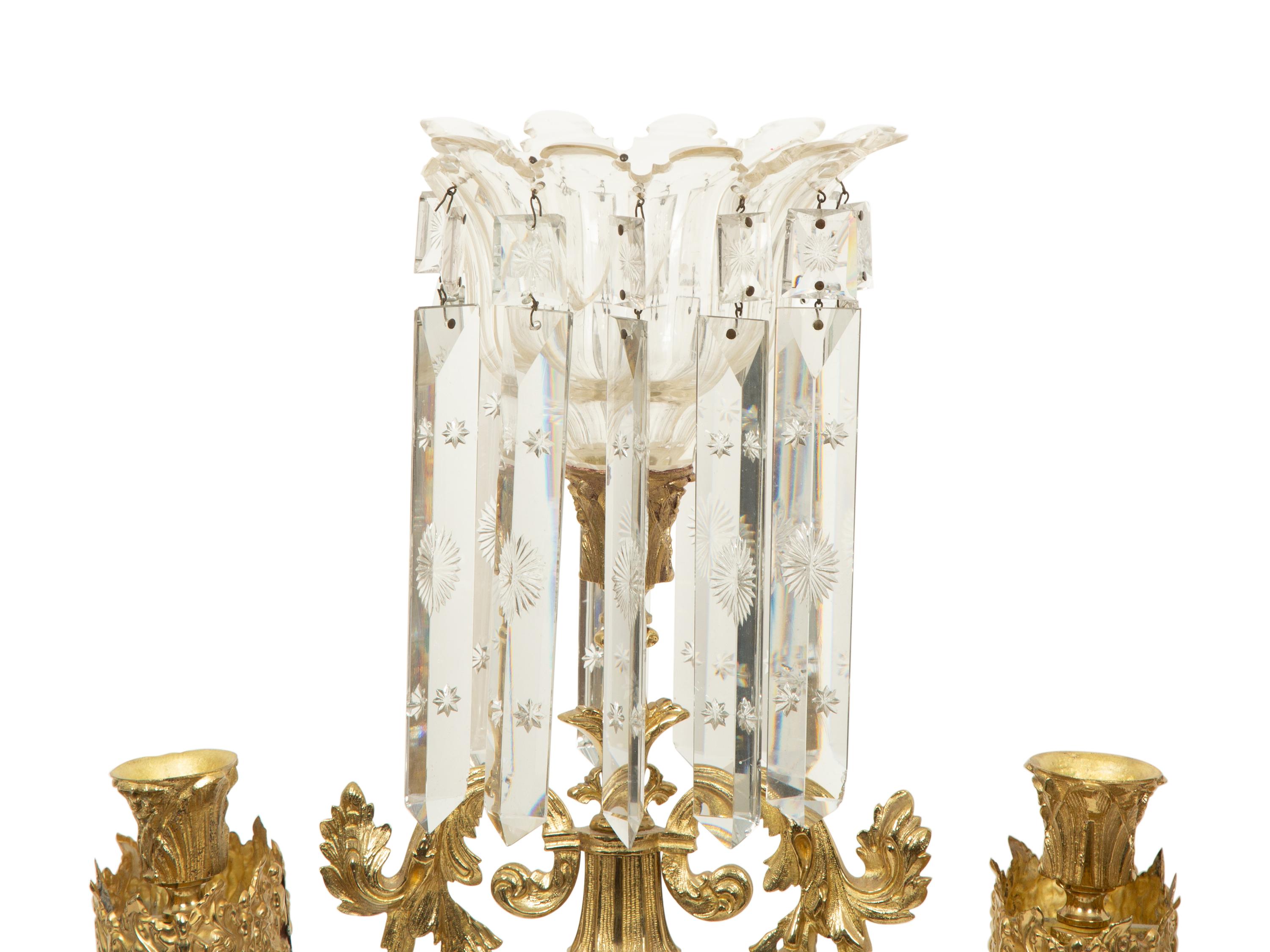 A Pair of Gilt Bronze and Marble Three-Light Candelabra