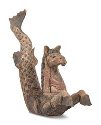 A Pair of Large Balinese Carved and Polychrome Decorated Models of Hippocampi