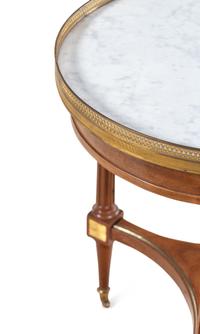 A Louis XVI Style Gilt Metal Mounted Mahogany Marble-Top Bouillotte Table