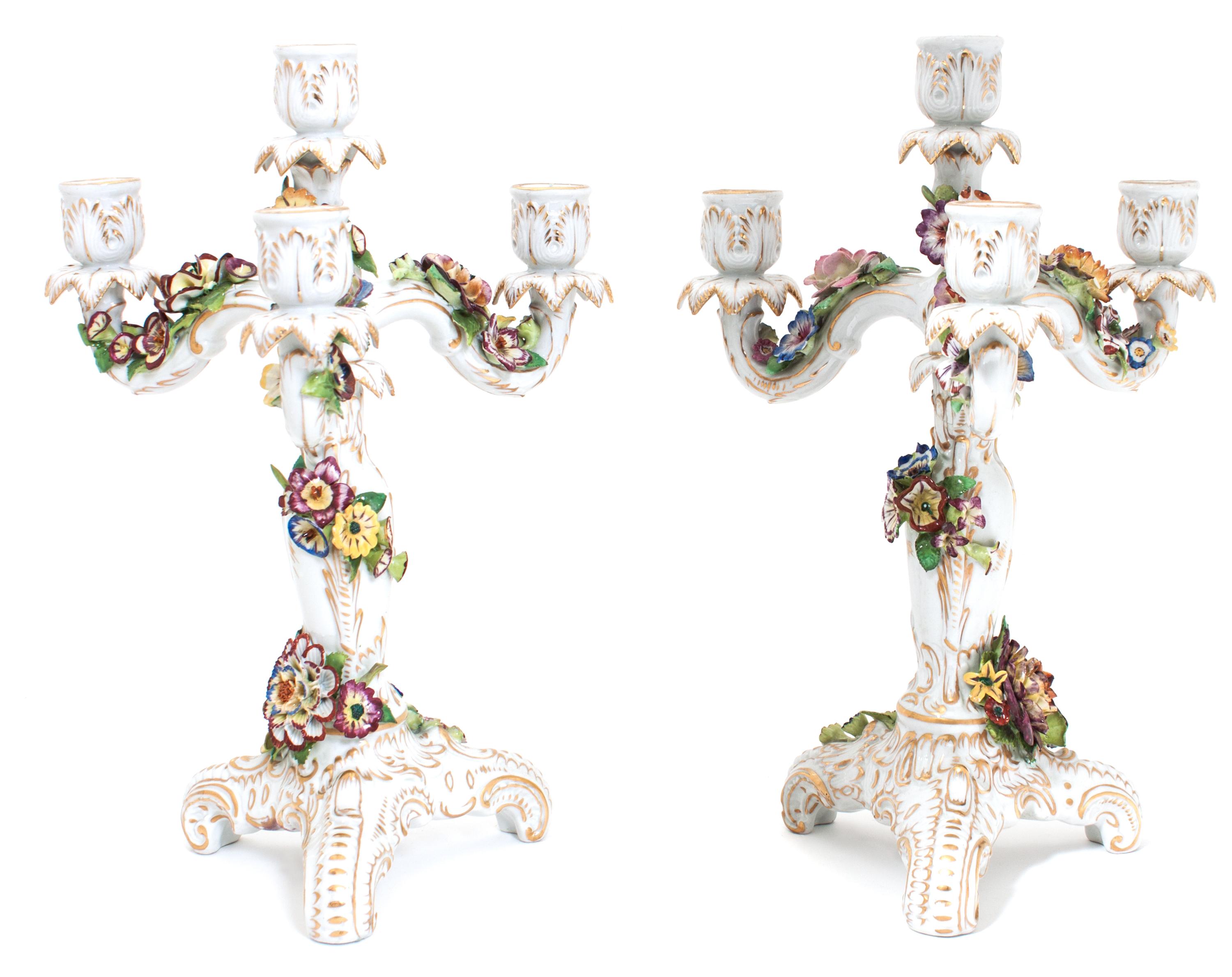 A Pair of Schumann Porcelain Candelabra Height 14 inches.