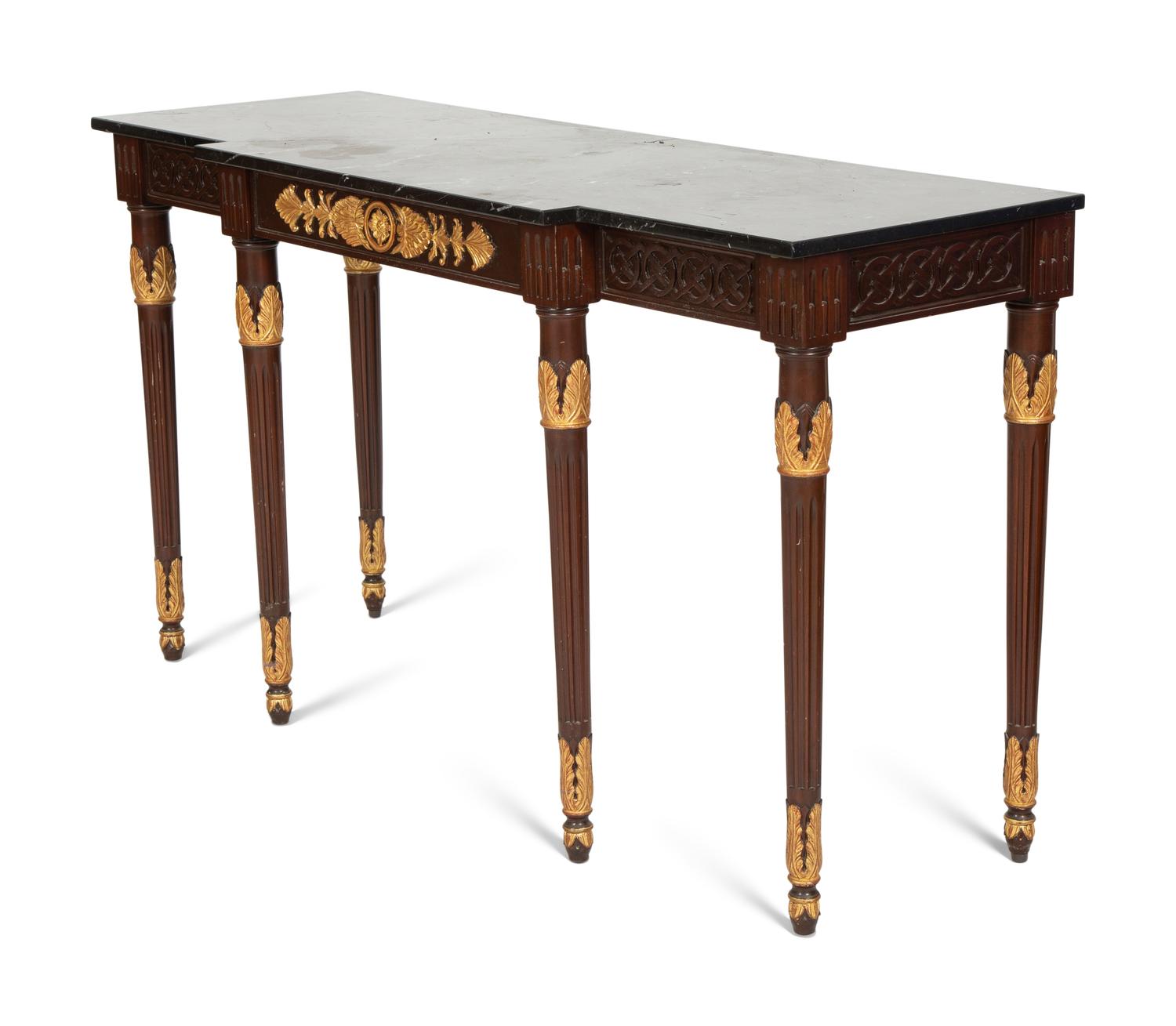 A Louis XVI Style Parcel Gilt Mahogany Marble-Top Console Table