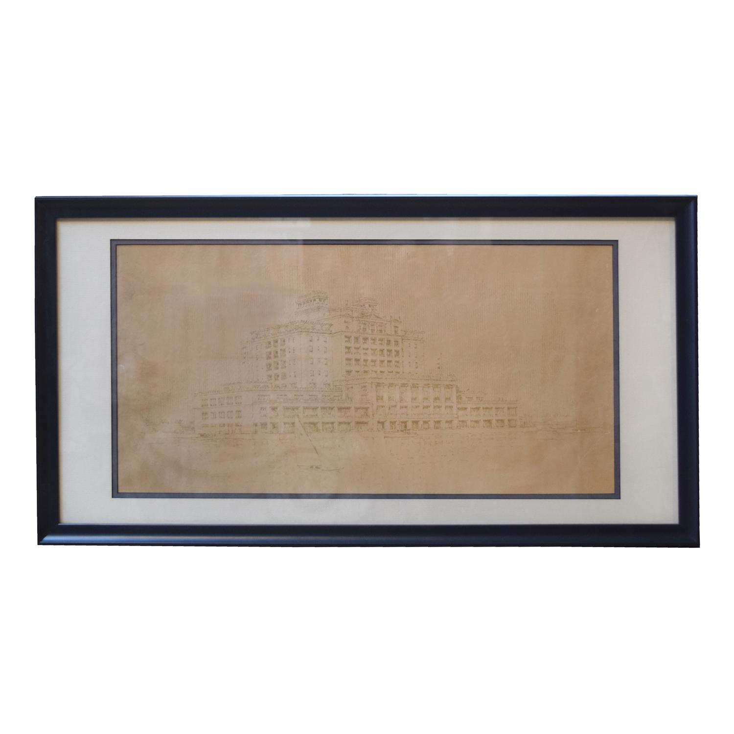 A Framed Hand-Rendered Architectural Drawing Signed A. Riedl 31.75" W x .5" D x 16.5" H — United States, Circa 1920