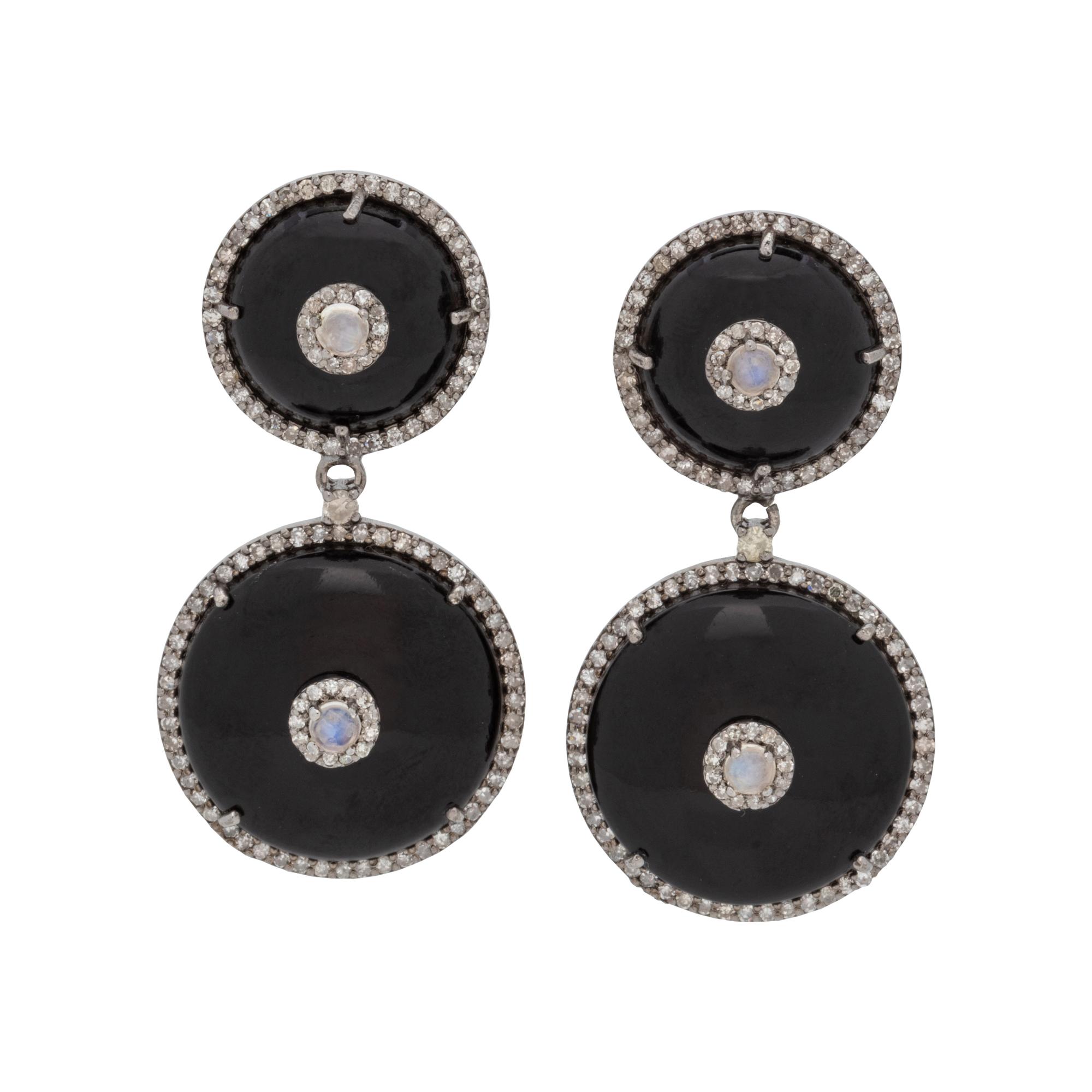 ENAMEL, MOONSTONE AND DIAMOND EARRINGS