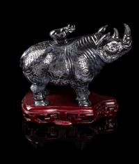 A Chinese Black and White Jade Rhinoceros-Form Covered Vessel
