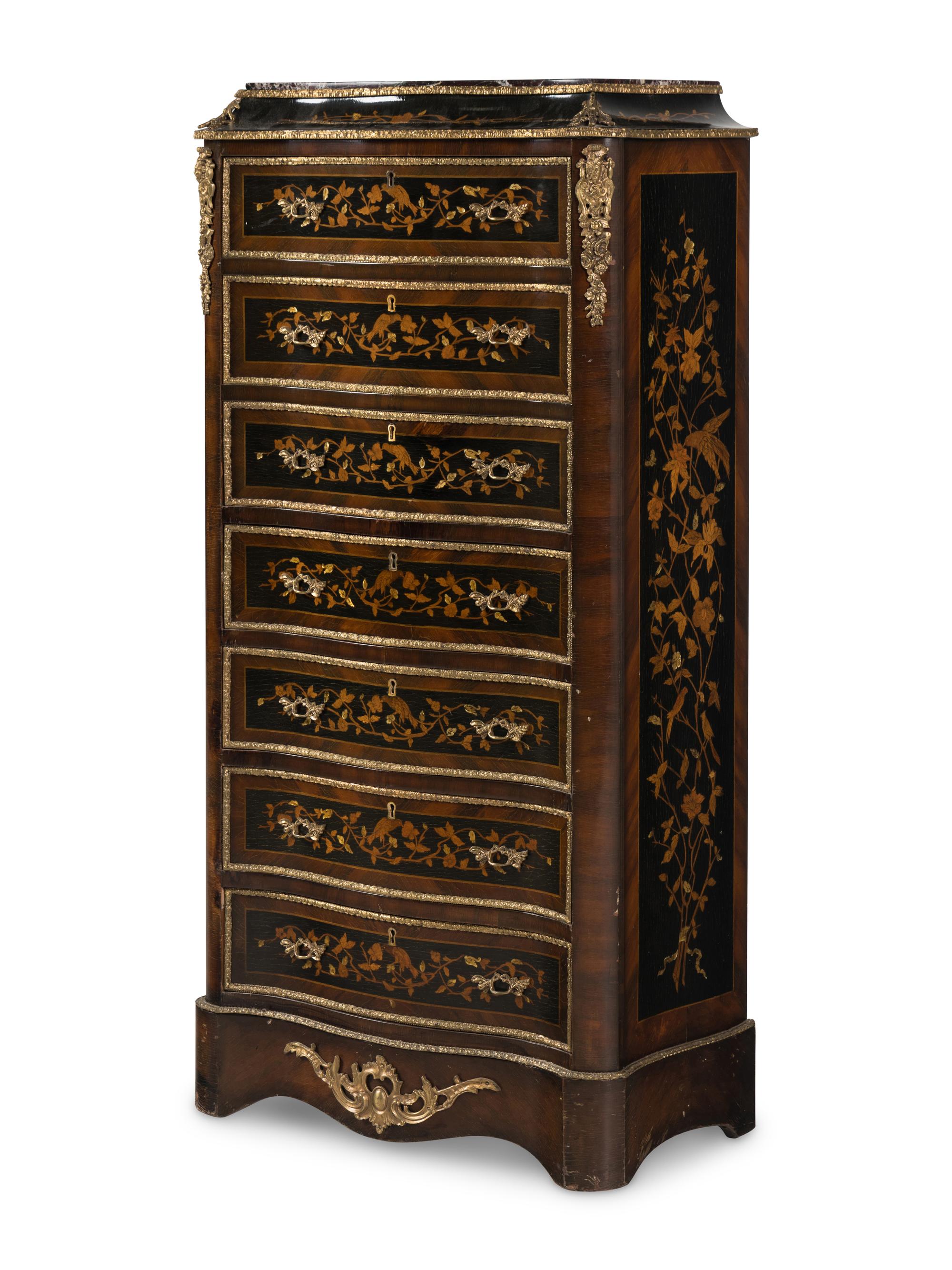 A Napoleon III Marquetry and Marble-Top Secrétaire à Abbatant