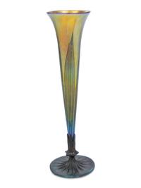 A Lundberg Studios Iridescent Glass and Patinated Bronze Vase