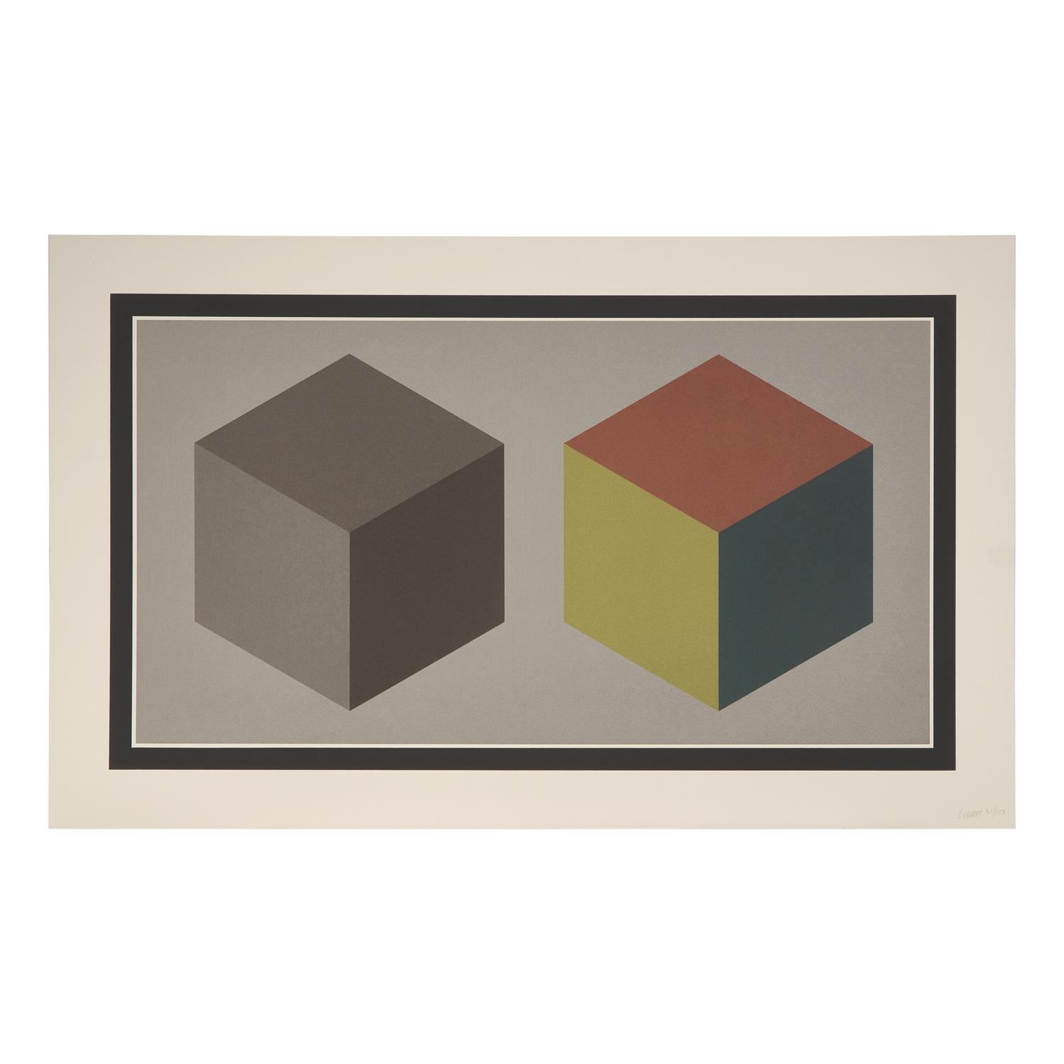 Sol LeWitt (American, 1928-2007) — Double Cubes in Grays and Colors Superimposed , 1989