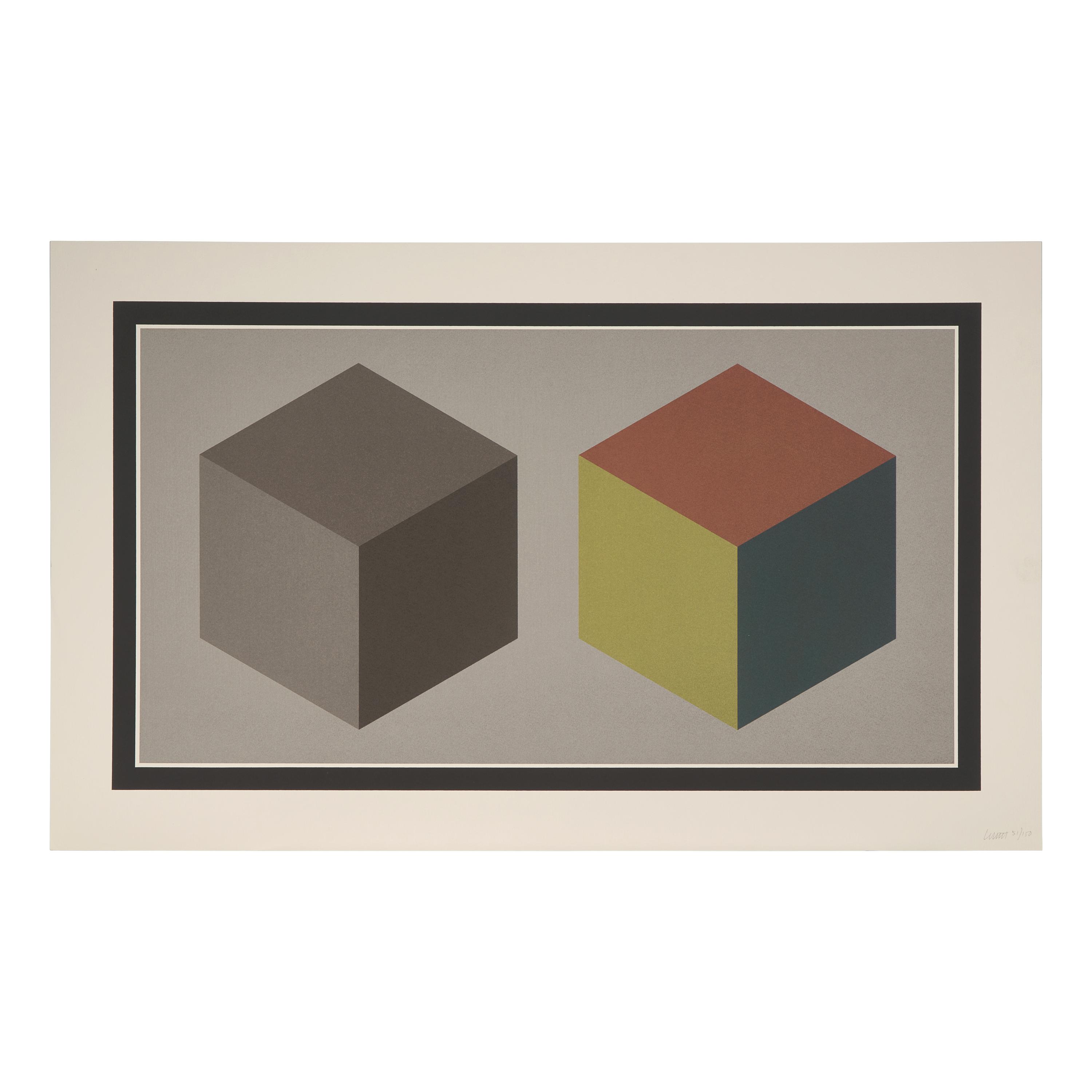 Sol LeWitt (American, 1928-2007) — Double Cubes in Grays and Colors Superimposed , 1989