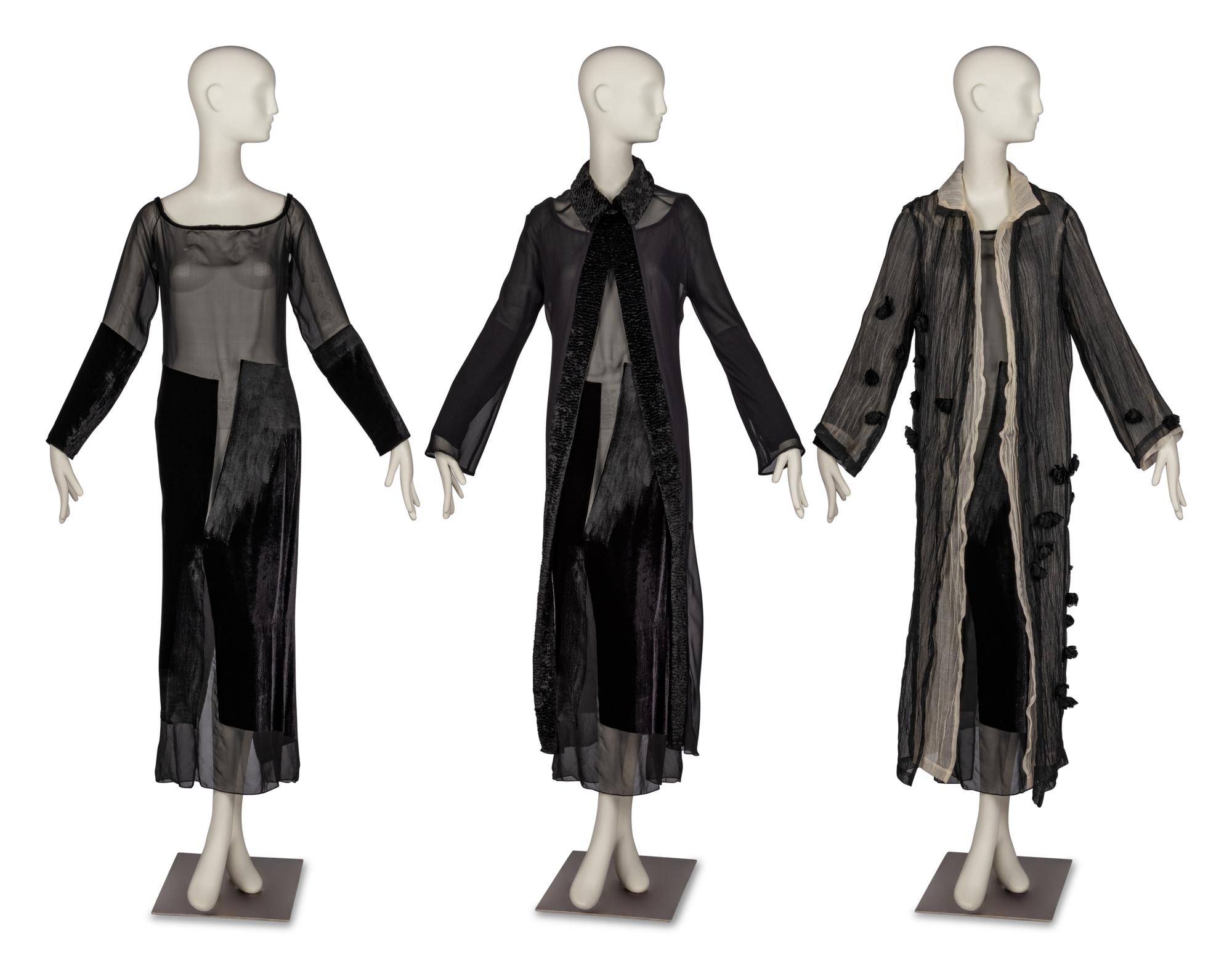 Yohji Yamamoto Jacket, One Comme des Garçons Jacket, and One Unmarked Dress