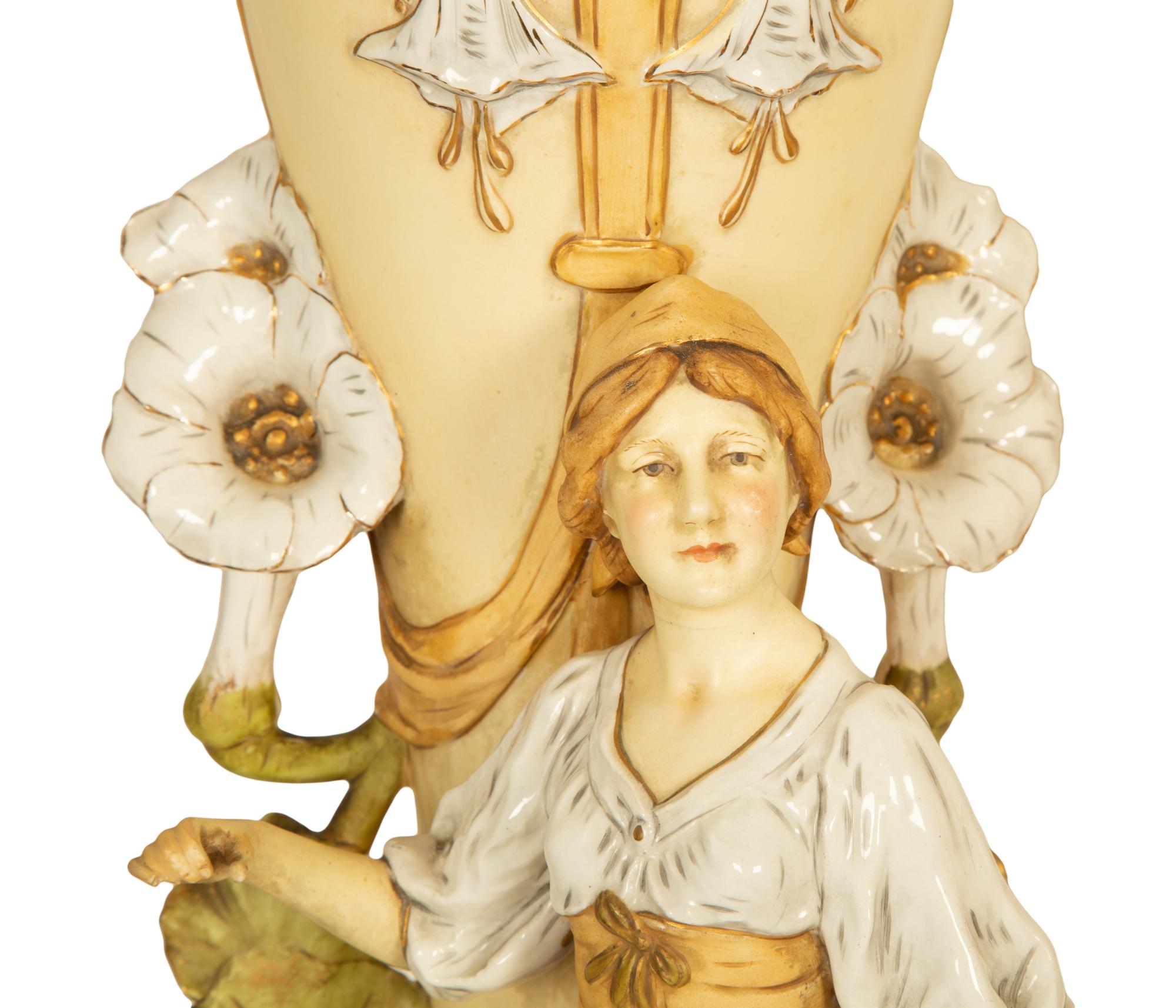 A Pair of Royal Dux Porcelain Figural Vases
