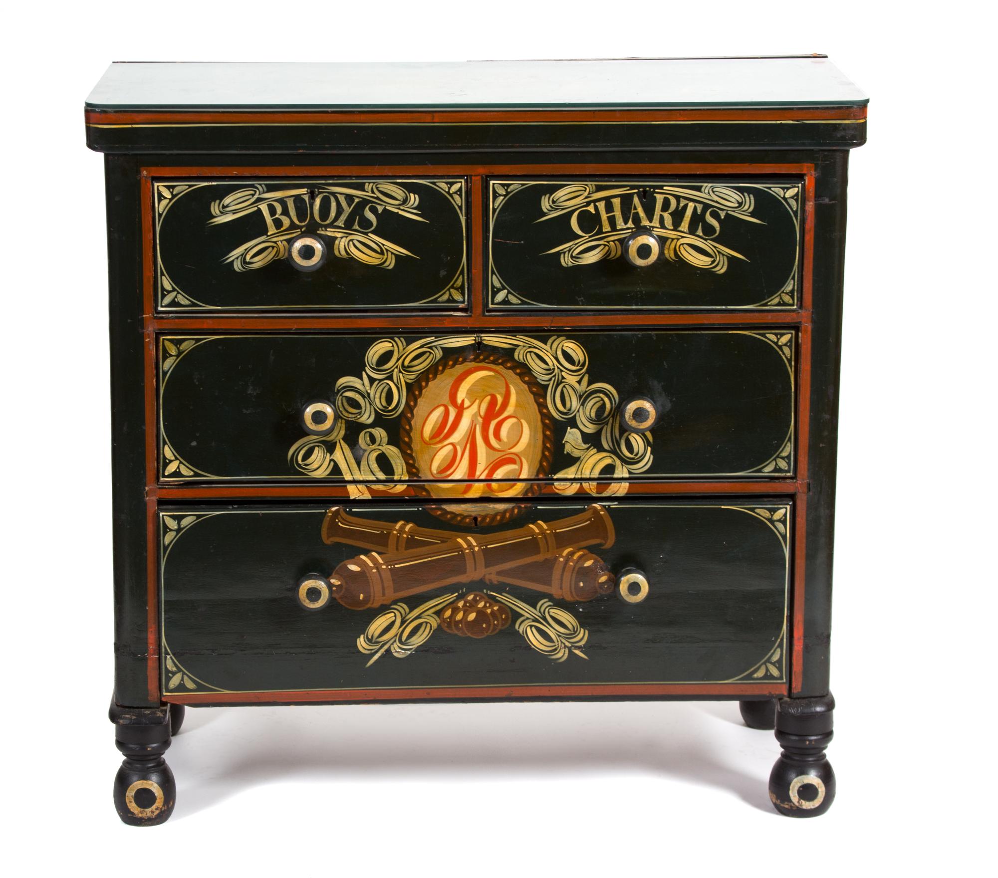A Vintage Painted Nautical Chest Height 37 x width 37 1/2 x depth 16 1/2 inches. — 19TH/ 20TH CENTURY