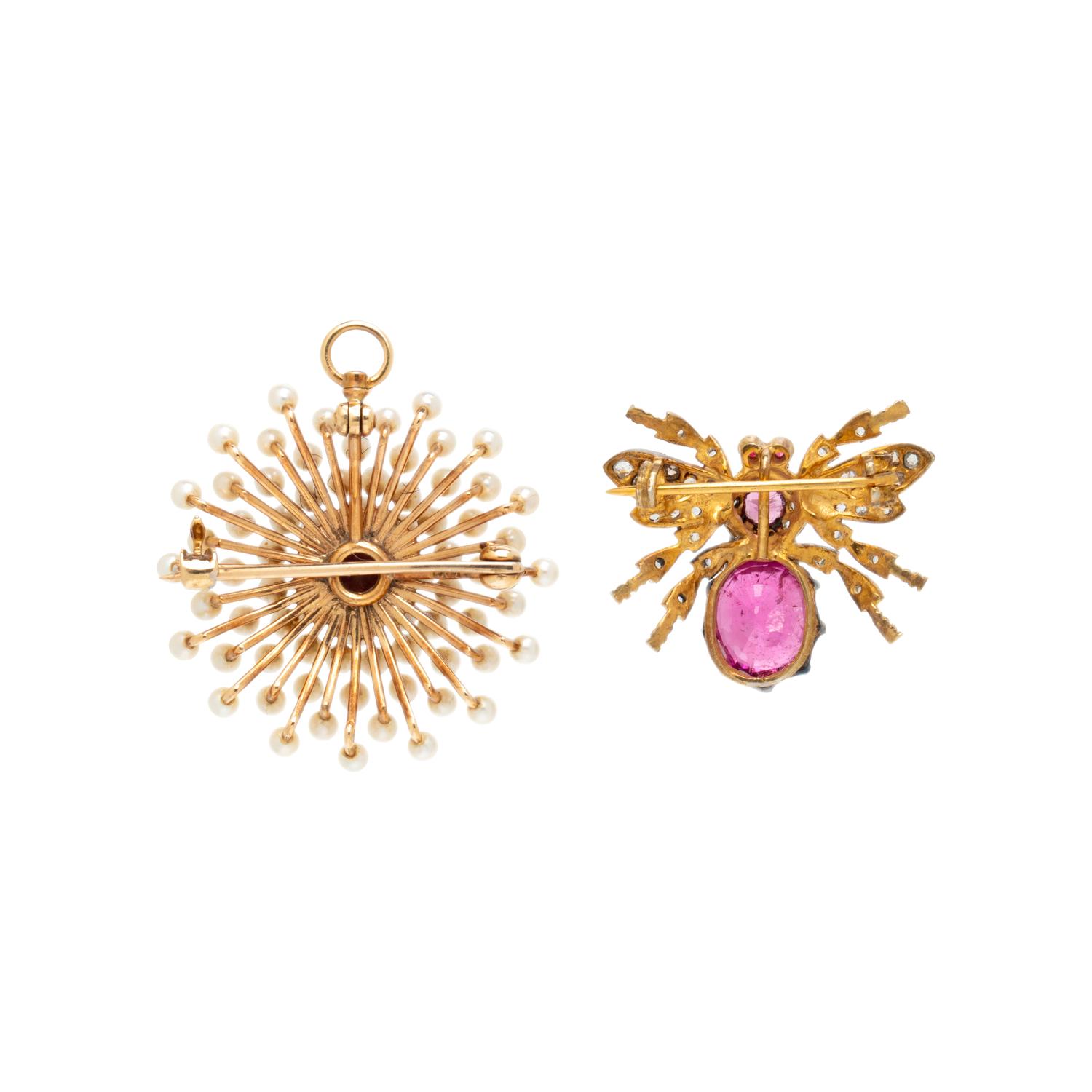COLLECTION OF PINK TOURMALINE AND MULTIGEM PINS