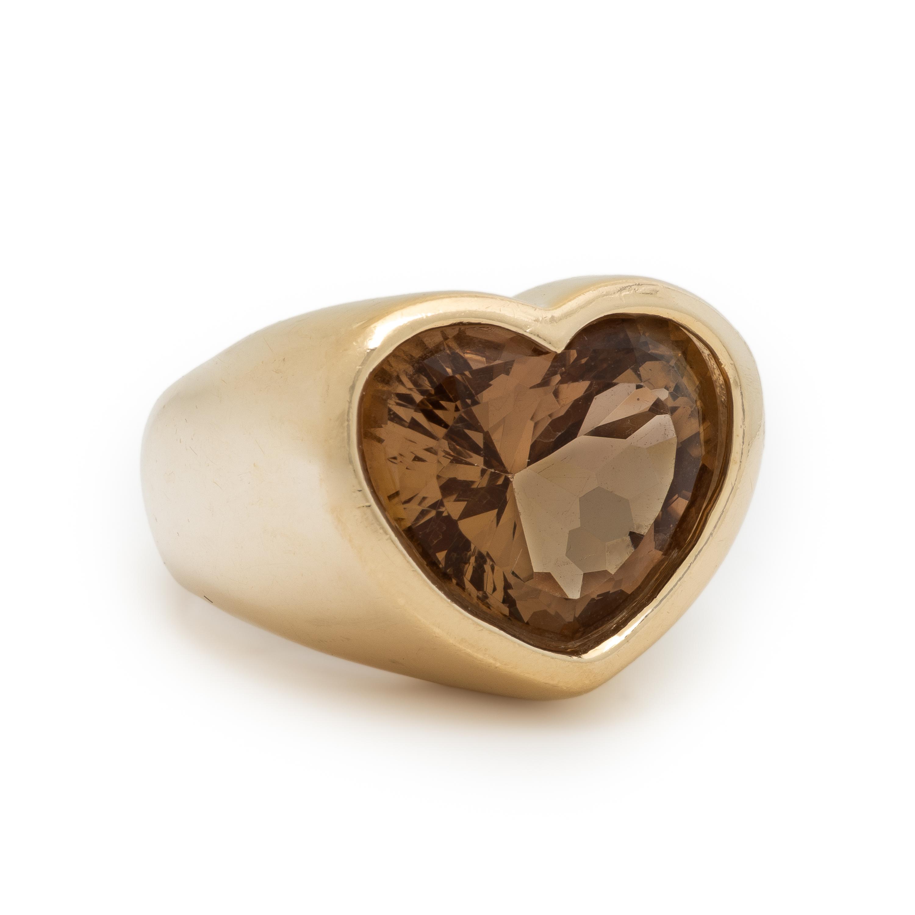 Smoky Quartz and Yellow Gold Heart Ring