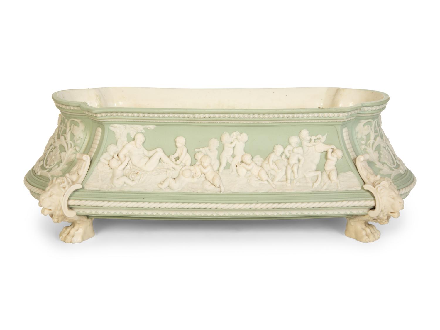 A Celadon Green and White Jasperware Jardinière