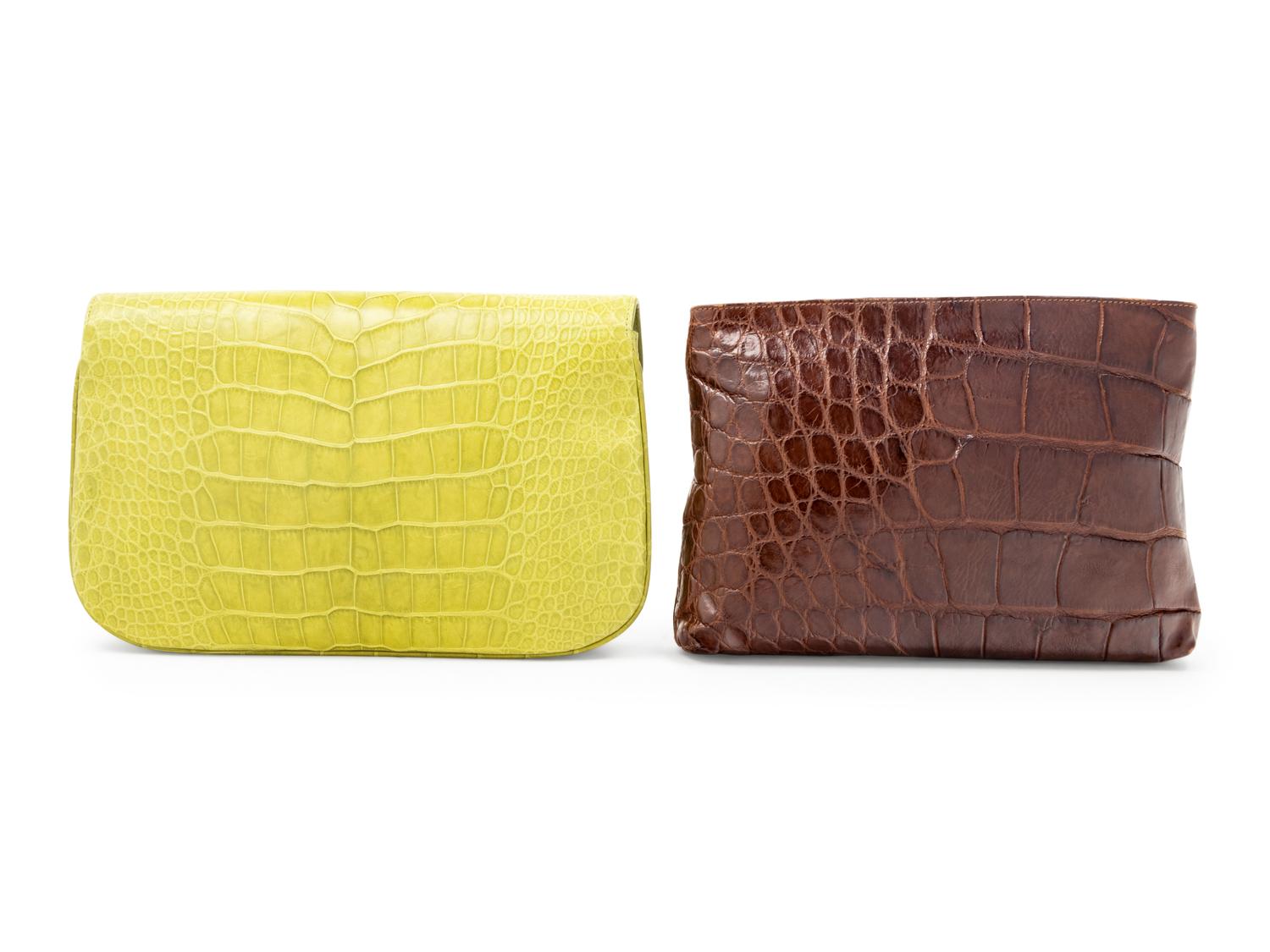 Two Designer Alligator Bags: One Lana Marks Clutch and One Bottega Veneta Clutch