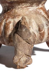 A Group of Three Colima Terracotta Tripod Vessels with Parrot Feet