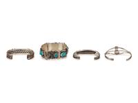 Navajo Silver, Turquoise, and Coral Cuff Bracelets AND Watch Band