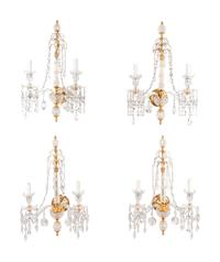 A Set of Four Georgian Style Cut Glass Two-Light Sconces