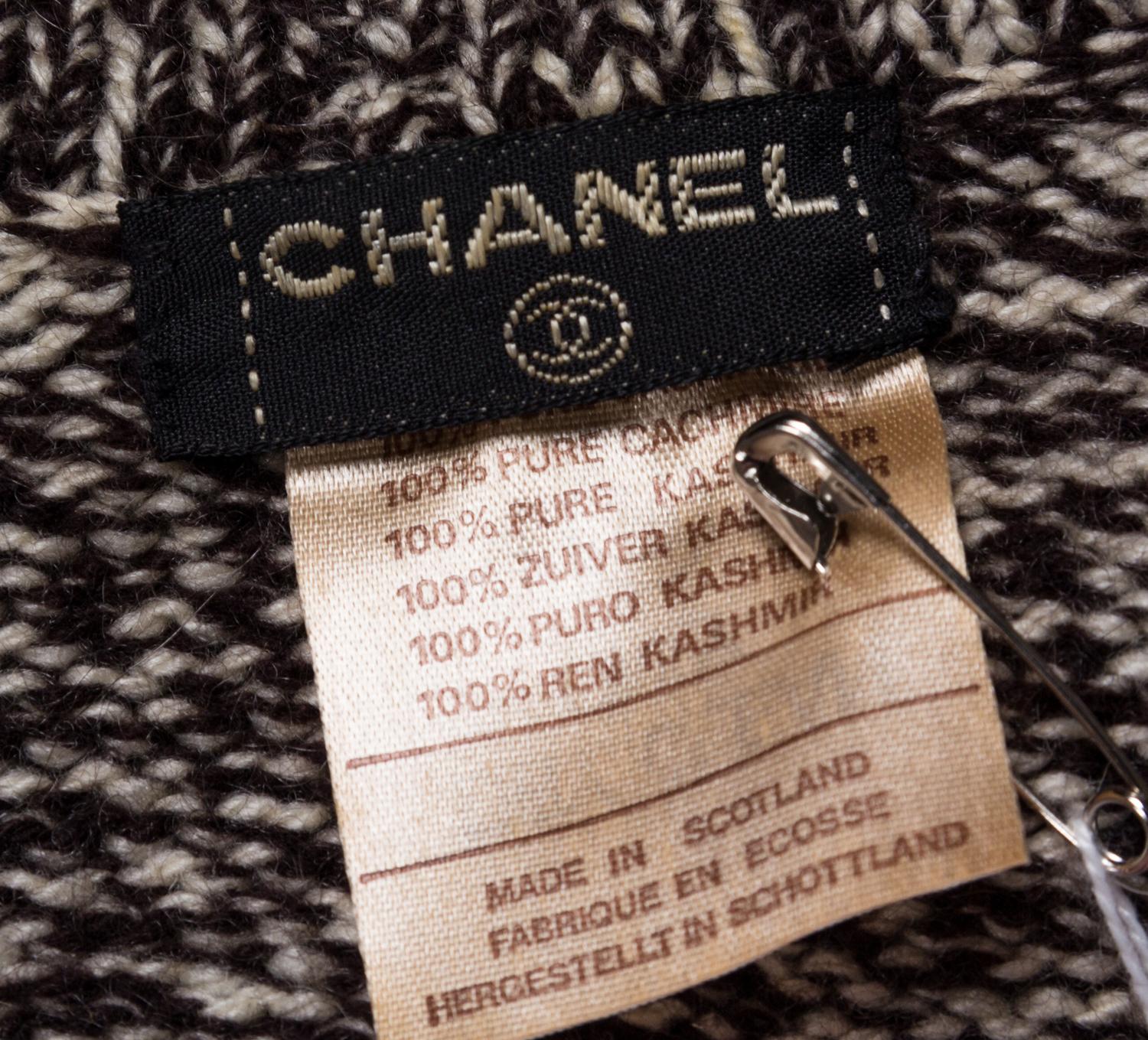 A Chanel Brown and Cream Cashmere Double Breasted Cardigan,