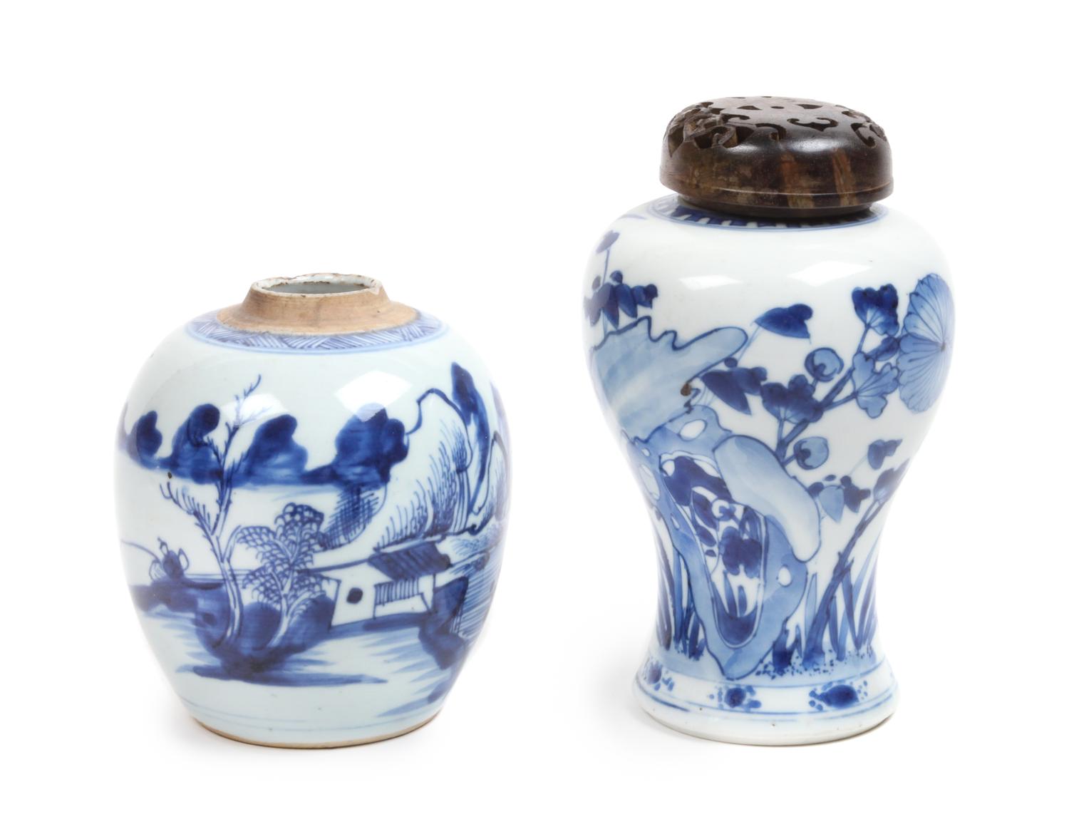 Two Blue and White Porcelain Jars Height of larger 7 inches — QING DYNASTY (1644-1911)