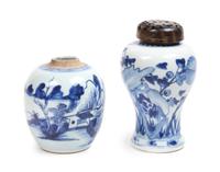Two Blue and White Porcelain Jars Height of larger 7 inches — QING DYNASTY (1644-1911)