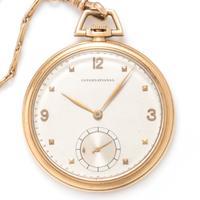 International, 14K Yellow Gold Open Face Pocket Watch with Fob Chain