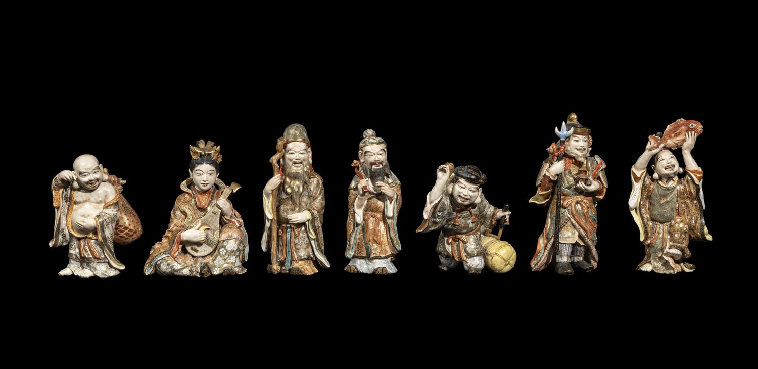 A Set of Seven Japanese Satsuma Figures of Immortals