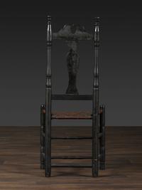 A Queen Anne Black Painted 'Heart and Crown' Splint Seat Side Chair