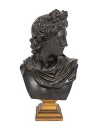 A French Patinated Bronze Bust of Apollo Belvedere