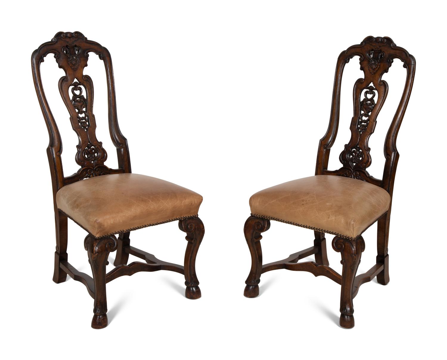 A Set of Six Continental Walnut Dining Chairs