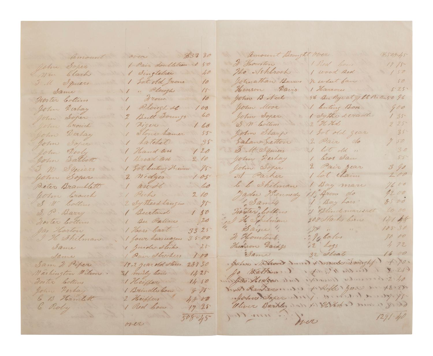 [ENSLAVEMENT & ABOLITION]. A group of 6 estate documents listing individual enslaved persons, most by name. [Bourbon County, KY]. 1831-1861.