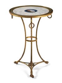 A French Gilt Bronze and Italian Micromosaic-Inset White Marble Guéridon