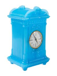 A Continental Blue Opaline Glass Three-Piece Clock Garniture