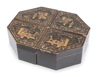 A Set of Regency Parcel-Gilt and Black Lacquered Jewelry Boxes