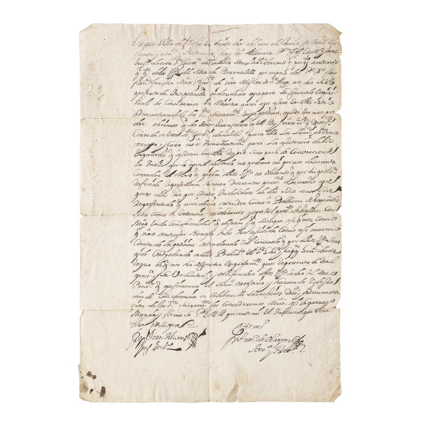 [Native-Americana] [New Mexico] Obregon, Antonio de. Autograph Document, signed