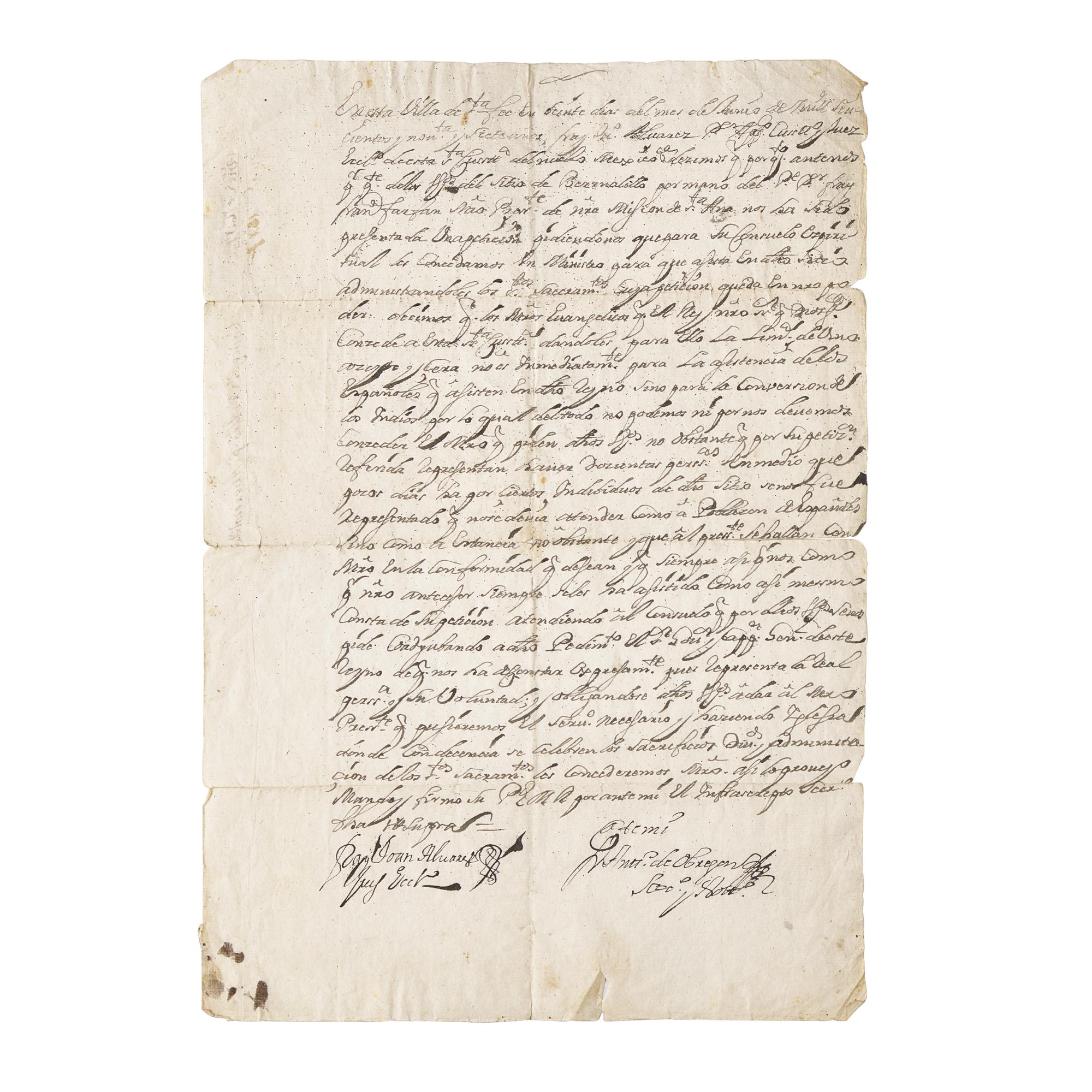 [Native-Americana] [New Mexico] Obregon, Antonio de. Autograph Document, signed
