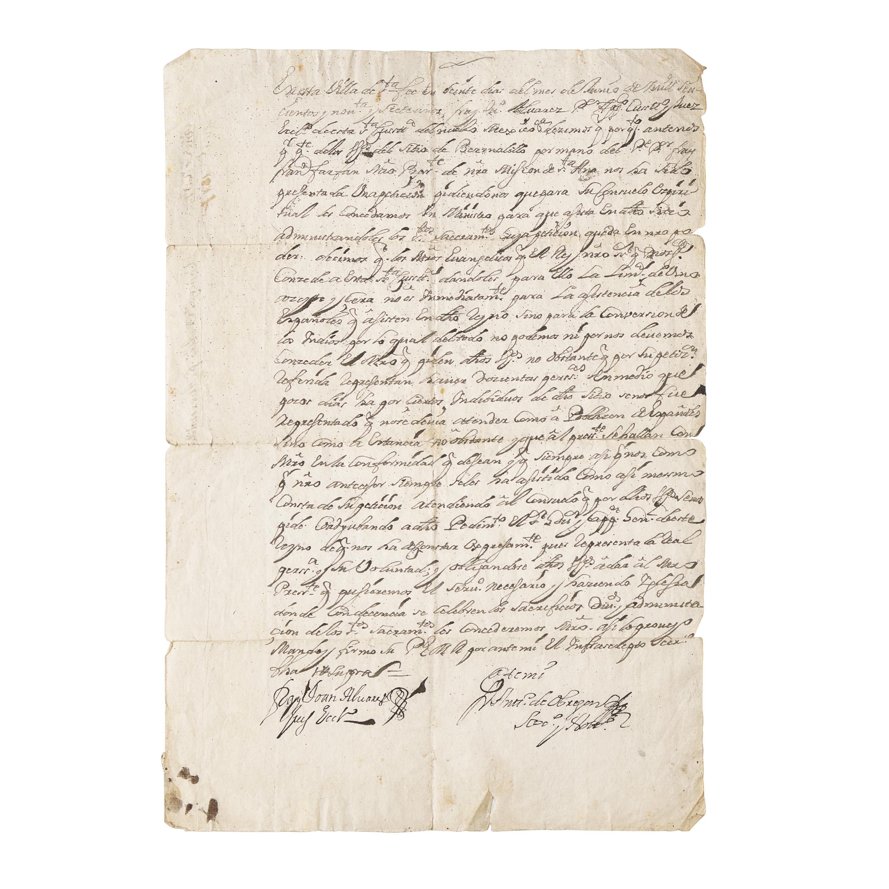 [Native-Americana] [New Mexico] Obregon, Antonio de. Autograph Document, signed