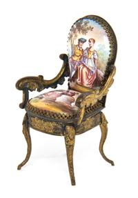 A Viennese Enameled Model of a Chair, Height 2 3/4 inches.