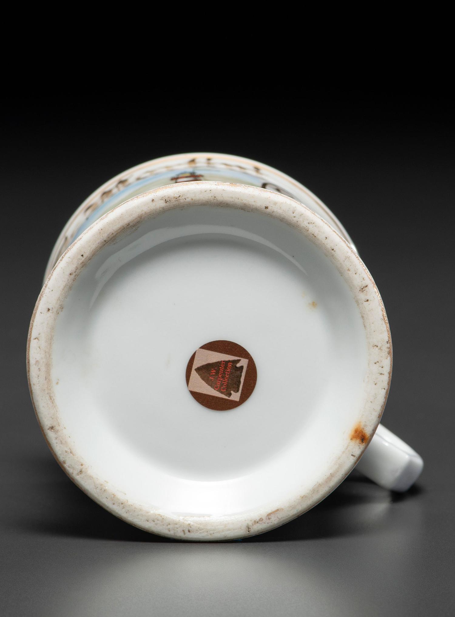 A Porcelain Shaving Mug Depicting a Motorboat